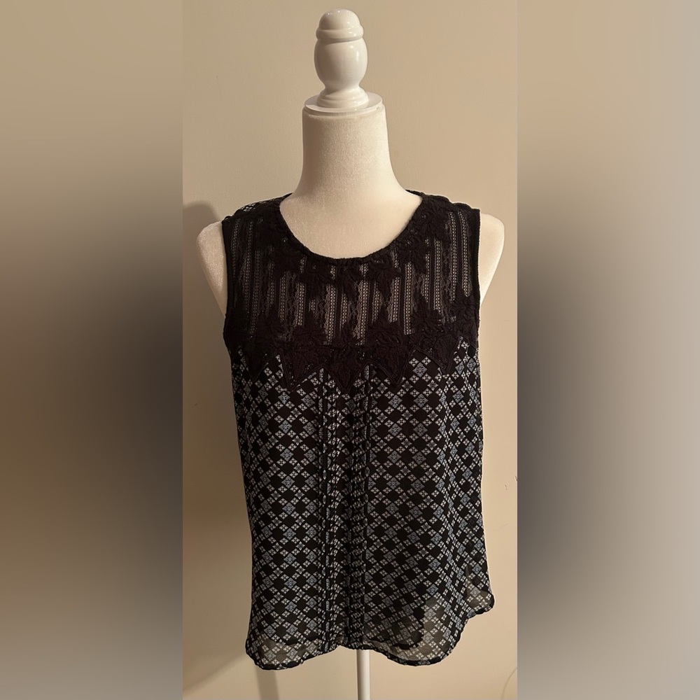 DANIEL RAINN Black Lace Geometric Sleeveless Top